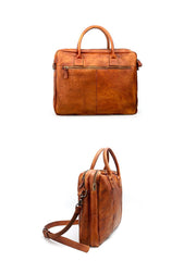 Vintage Brown Mens Leather Briefcase Work Handbag Black 14'' Computer Briefcases For Men - imessengerbags