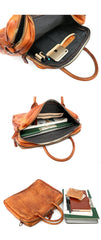 Vintage Brown Mens Leather Briefcase Work Handbag Black 14'' Computer Briefcases For Men - imessengerbags
