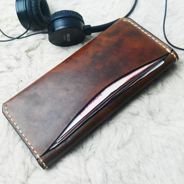 Vintage Coffee Leather Bifold Mens Long Wallet Leather Long Wallets for Men - imessengerbags