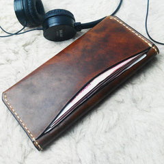 Vintage Coffee Leather Bifold Mens Long Wallet Leather Long Wallets for Men