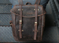 Vintage Coffee Leather Mens Backpack Travel Backpacks Laptop Backpack for men