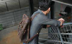 Vintage Coffee Leather Mens Backpack Travel Backpacks Laptop Backpack for men