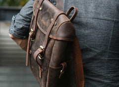 Vintage Coffee Leather Mens Backpack Travel Backpacks Laptop Backpack for men