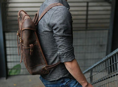 Vintage Coffee Leather Mens Backpack Travel Backpacks Laptop Backpack for men