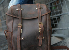 Vintage Coffee Leather Mens Backpack Travel Backpacks Laptop Backpack for men