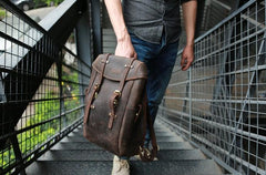 Vintage Coffee Leather Mens Backpack Travel Backpacks Laptop Backpack for men