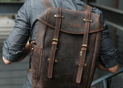 Vintage Coffee Leather Mens Backpack Travel Backpacks Laptop Backpack for men
