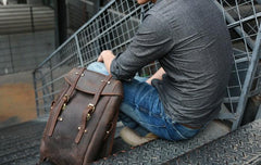 Vintage Coffee Leather Mens Backpack Travel Backpacks Laptop Backpack for men
