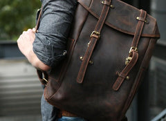 Vintage Coffee Leather Mens Backpack Travel Backpacks Laptop Backpack for men