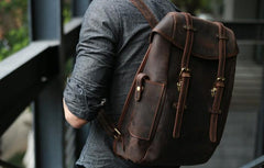 Vintage Coffee Leather Mens Backpack Travel Backpacks Laptop Backpack for men