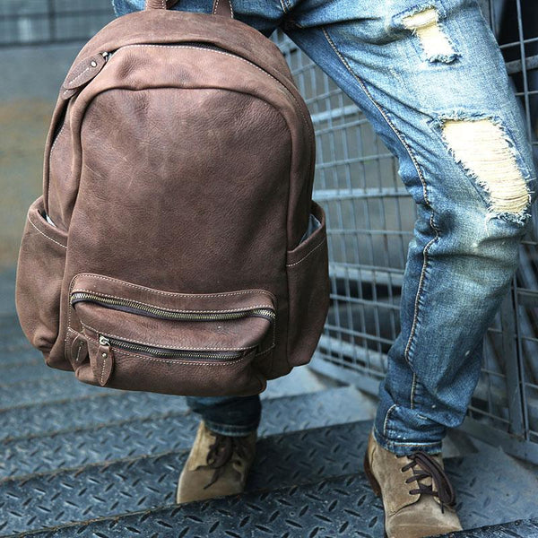 Vintage Coffee Leather Mens Backpacks Travel Backpacks Laptop Backpack for men - imessengerbags