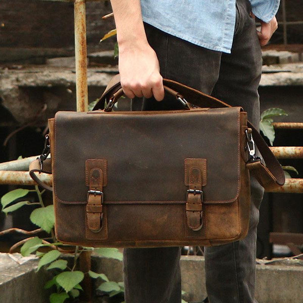 Vintage Coffee Leather Mens Briefcase Work Bag Laptop Bag Business Bag for Men - imessengerbags