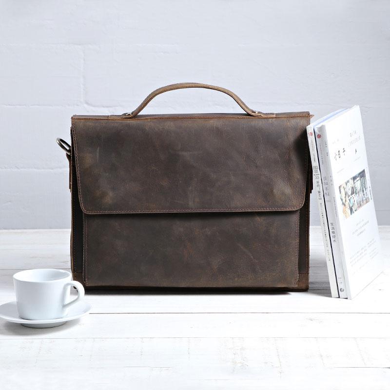 Vintage Coffee Leather Mens Briefcases Work Bag Laptop Bag Business Bag for Men - imessengerbags