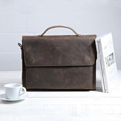 Vintage Coffee Leather Mens Briefcases Work Bag Laptop Bag Business Bag for Men - imessengerbags