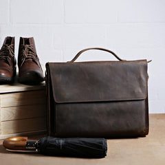Vintage Coffee Leather Mens Briefcases Work Bag Laptop Bag Business Bag for Men - imessengerbags