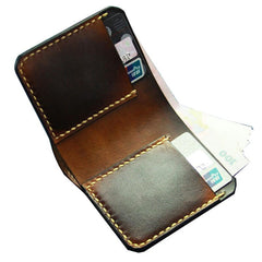 Vintage Coffee Leather Mens Slim Small Wallet Leather Bifold Wallets for Men - imessengerbags