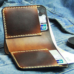 Vintage Coffee Leather Mens Slim Small Wallet Leather Bifold Wallets for Men - imessengerbags