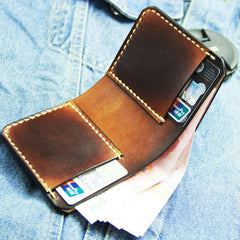 Vintage Coffee Leather Mens Slim Small Wallet Leather Bifold Wallets for Men - imessengerbags