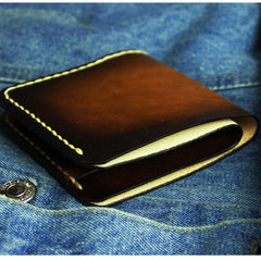 Vintage Coffee Leather Mens Slim Small Wallet Leather Bifold Wallets for Men - imessengerbags