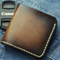 Vintage Coffee Leather Mens Slim Small Wallet Leather Bifold Wallets for Men - imessengerbags