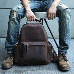 Vintage Coffee Mens Leather Backpack Travel Backpacks Laptop Backpack for men - imessengerbags