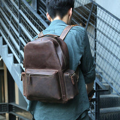 Vintage Coffee Mens Leather Backpack Travel Backpacks Laptop Backpack for men - imessengerbags