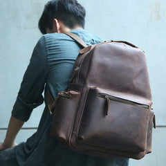 Vintage Coffee Mens Leather Backpack Travel Backpacks Laptop Backpack for men - imessengerbags
