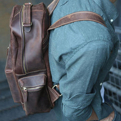 Vintage Coffee Mens Leather Backpack Travel Backpacks Laptop Backpack for men - imessengerbags