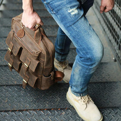 Vintage Coffee Mens Leather Backpacks Travel Backpacks Laptop Backpack for men