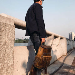 Vintage Cool Leather Mens Backpack Large Travel Bag Hiking Bag for men - imessengerbags