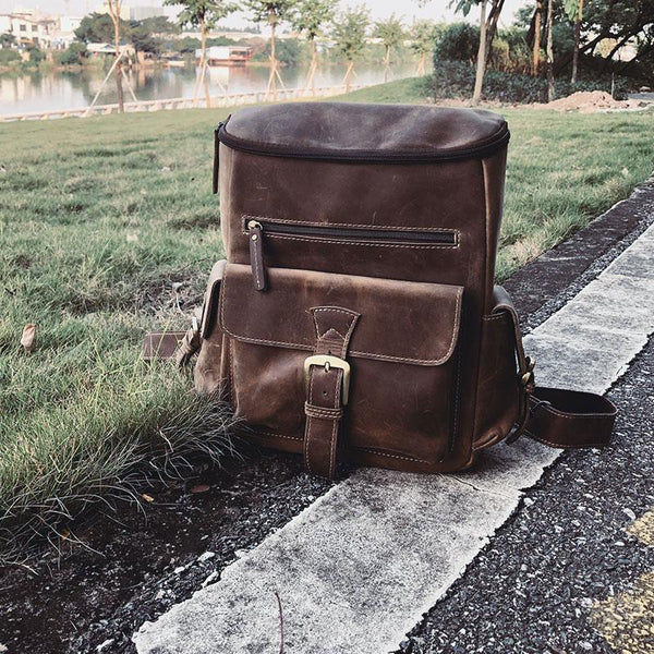 Vintage Cool Leather Mens Backpack Large Travel Bag Hiking Bag for men - imessengerbags