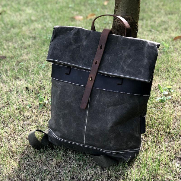 Vintage Cool Mens Waxed Canvas Backpack Canvas Backpack for Men - imessengerbags