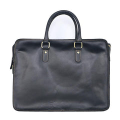 Vintage Dark Brown Leather Mens 14 inches Briefcase Black Work Briefcase Handbags For Men - imessengerbags