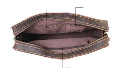 Vintage Dark Brown Leather Mens 14 inches Briefcase Black Work Briefcase Handbags For Men - imessengerbags