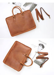 Vintage Dark Brown Leather Mens 14 inches Briefcase Black Work Briefcase Handbags For Men - imessengerbags