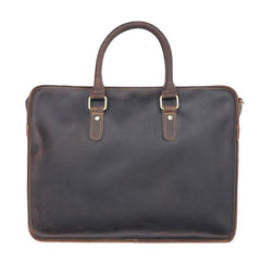 Vintage Dark Brown Leather Mens 14 inches Briefcase Black Work Briefcase Handbags For Men - imessengerbags