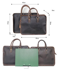 Vintage Dark Brown Leather Mens 14 inches Briefcase Black Work Briefcase Handbags For Men - imessengerbags