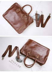 Vintage Dark Brown Leather Mens 14 inches Briefcase Black Work Briefcase Handbags For Men - imessengerbags