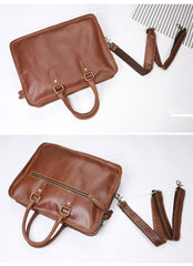 Vintage Dark Brown Leather Mens 14 inches Briefcase Black Work Briefcase Handbags For Men - imessengerbags