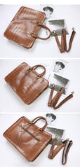 Vintage Dark Brown Leather Mens 14 inches Briefcase Black Work Briefcase Handbags For Men - imessengerbags