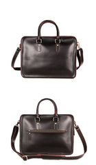 Vintage Dark Brown Leather Mens 14 inches Briefcase Black Work Briefcase Handbags For Men - imessengerbags
