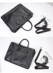 Vintage Dark Brown Leather Mens 14 inches Briefcase Black Work Briefcase Handbags For Men - imessengerbags