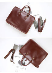 Vintage Dark Brown Leather Mens 14 inches Briefcase Black Work Briefcase Handbags For Men - imessengerbags