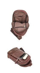 Vintage Dark Brown Leather Mens Chest Bag Red Brown Sling Bag Sling Pack For Men - imessengerbags