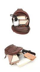 Vintage Dark Brown Leather Mens Chest Bag Red Brown Sling Bag Sling Pack For Men - imessengerbags