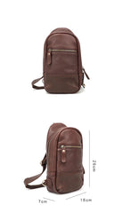 Vintage Dark Brown Leather Mens Chest Bag Red Brown Sling Bag Sling Pack For Men - imessengerbags