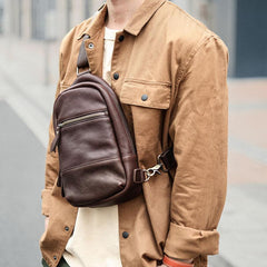 Vintage Dark Brown Leather Mens Chest Bag Red Brown Sling Bag Sling Pack For Men - imessengerbags