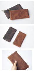 Vintage Dark Brown Leather Mens Phone Wallet Clutch Bag Wristlet Bag Zipper Long Wallet For Men - imessengerbags