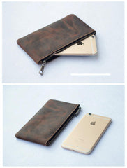 Vintage Dark Brown Leather Mens Phone Wallet Clutch Bag Wristlet Bag Zipper Long Wallet For Men - imessengerbags