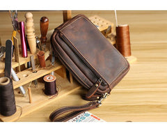 Vintage Dark Brown Leather Mens Phone Wallet Clutch Wallet Wristlet Bag Zipper Long Wallet For Men - imessengerbags